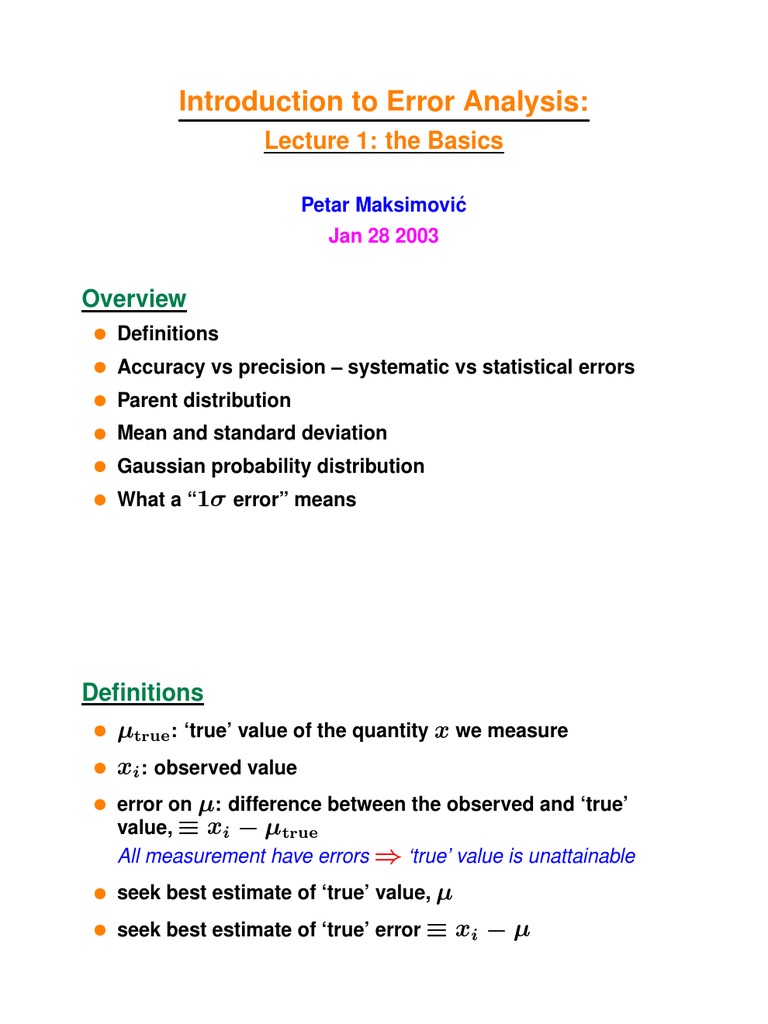 Introduction To Error Analysis:: Lecture 1: The Basics | PDF | Accuracy ...