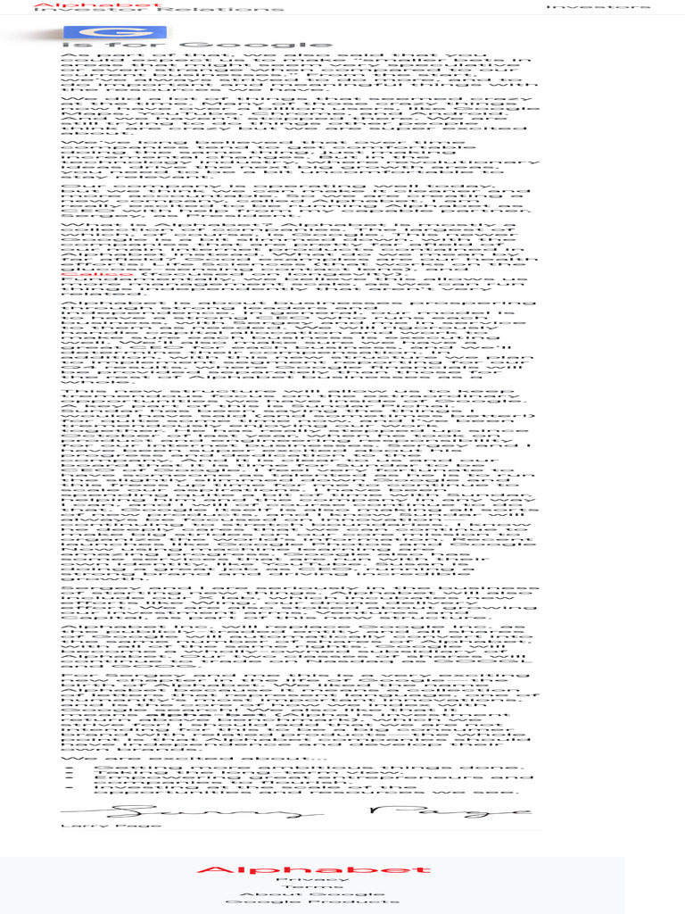 ALPHABET INVESTOR RELATIONS intelligence overview