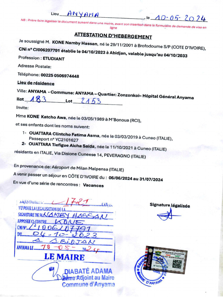 Attestation d'Hebergement | PDF