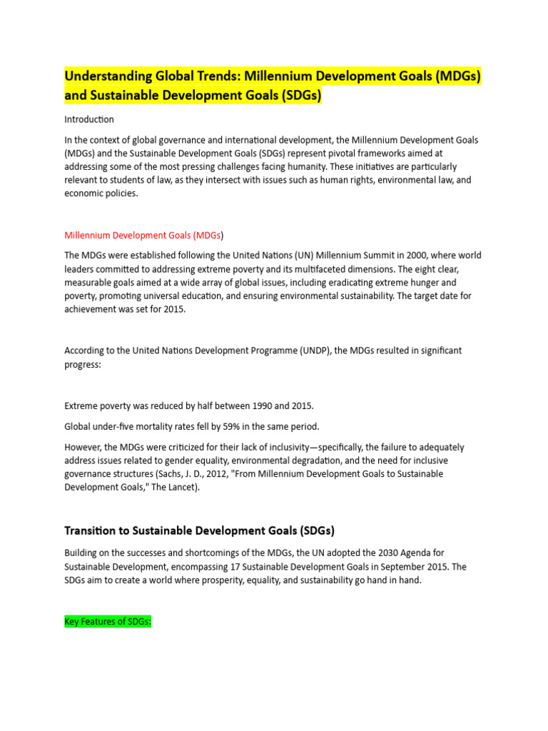 MDGs and SDGs: Global Development Frameworks | PDF | Millennium ...