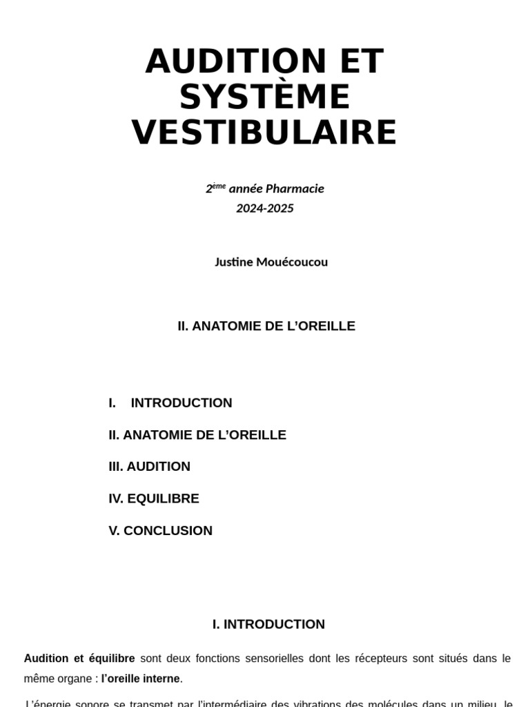 Audition et Équilibre : Anatomie de l'Oreille | PDF | Oreille | Système ...