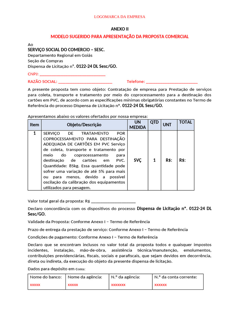 Anexo II Modelo de Proposta DL - 0122-24. | PDF | Economias
