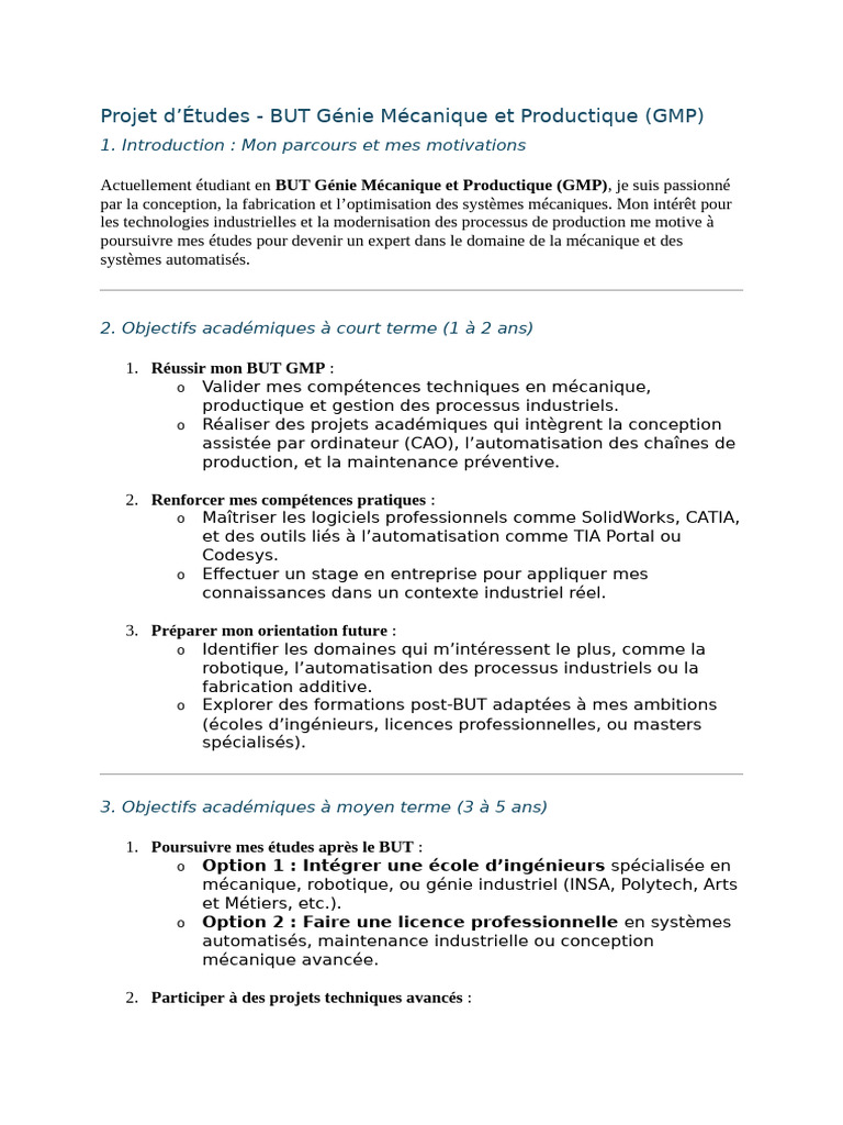 Projet d'Études en BUT GMP | PDF | Robotique | Ingénierie