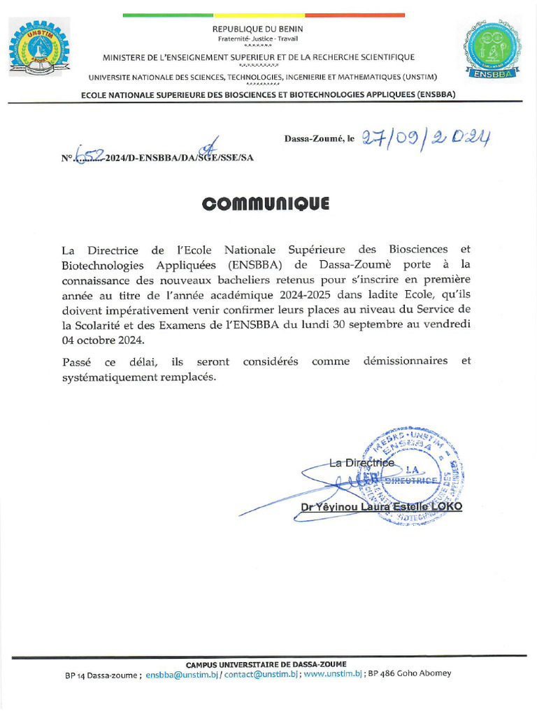 Confirmation de Place ENSBBA | PDF