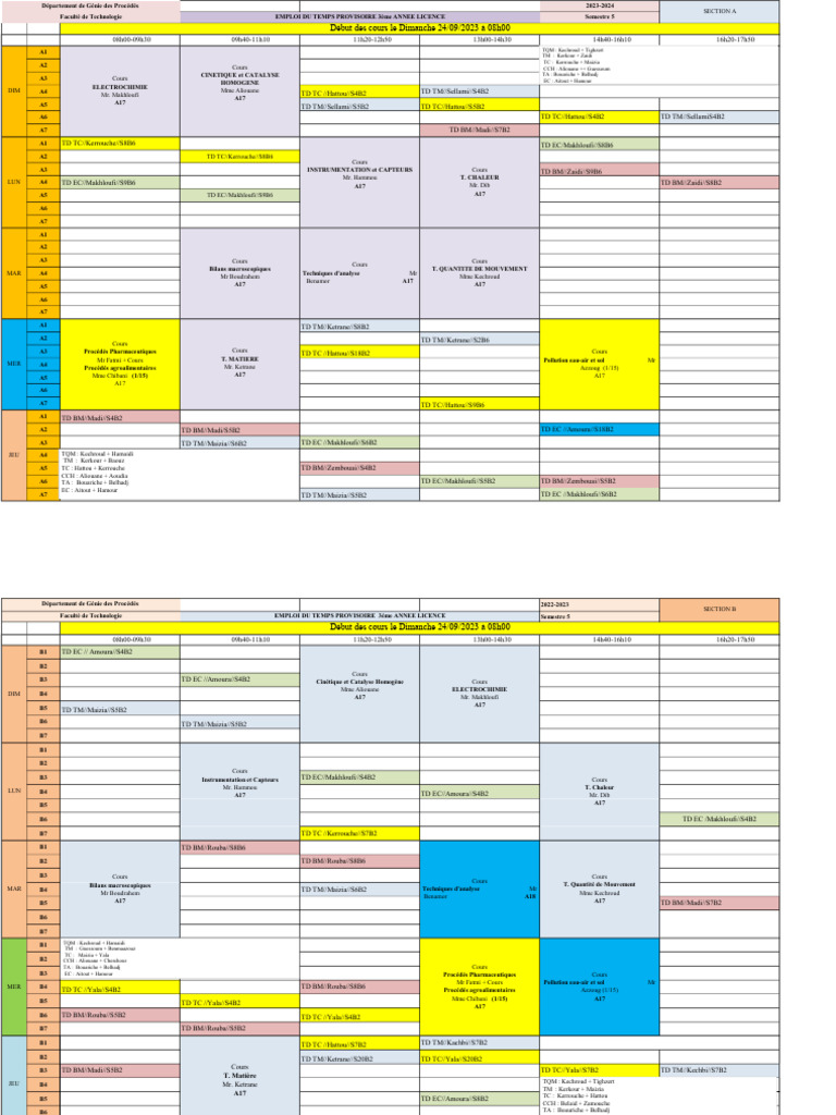 Emploi du temps 3e année Licence 2023-2024 | PDF