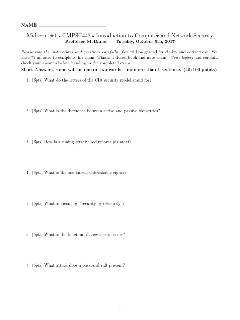 Midterm Exam: Computer Security Concepts | PDF | Espionage Techniques ...