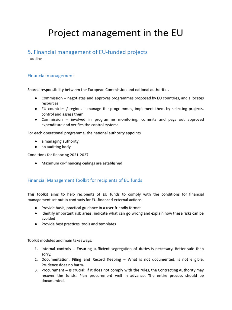 Proj man in the EU 5 - outline | PDF | European Union | Procurement