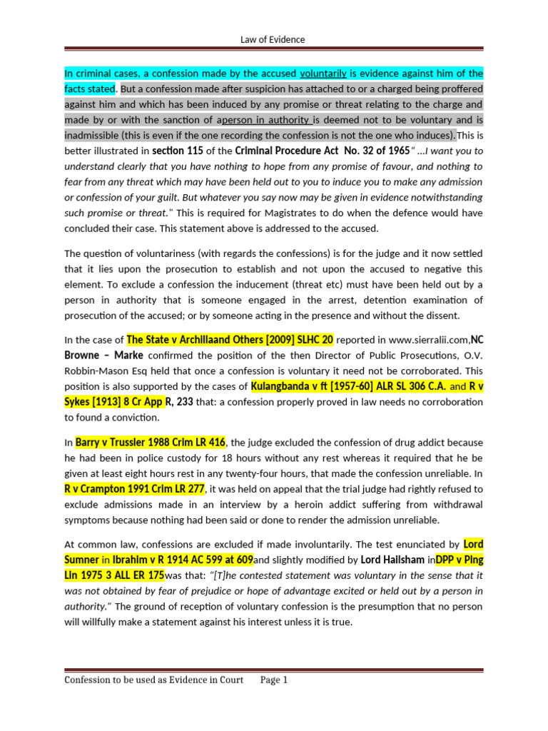 Voluntary Confessions in Criminal Law | PDF | Confession (Law) | Legal ...