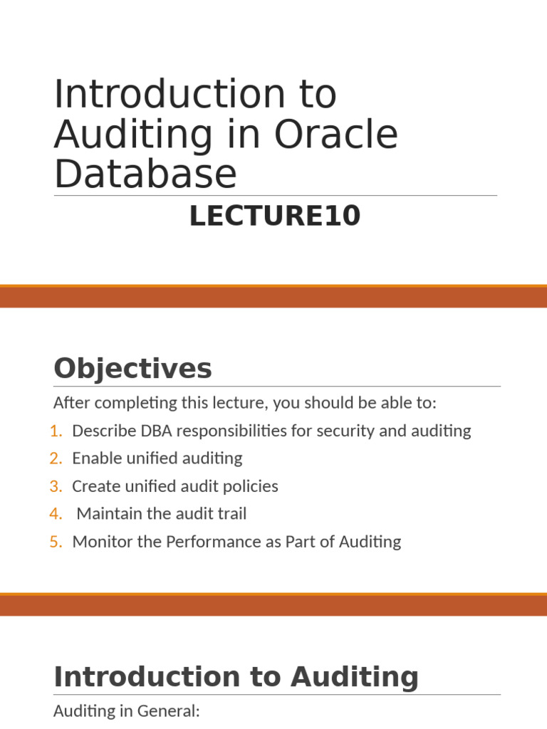 Lecture10 DBA2 | PDF | Databases | Audit