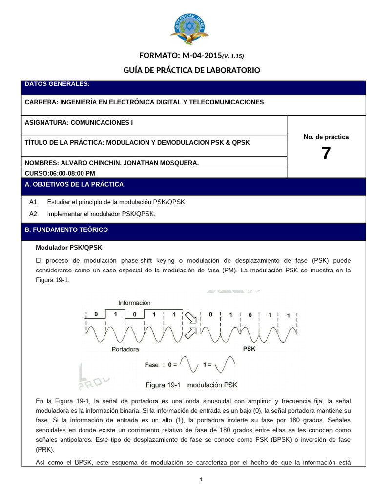 Hoja Guia de La Práctica # 7 Modulacion PSK y QPSK | PDF | Modulación ...