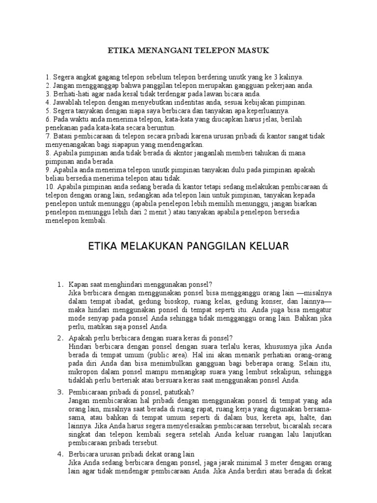 Etika Menangani Telepon Masuk