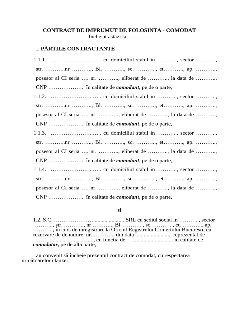 Contract de Comodat | PDF