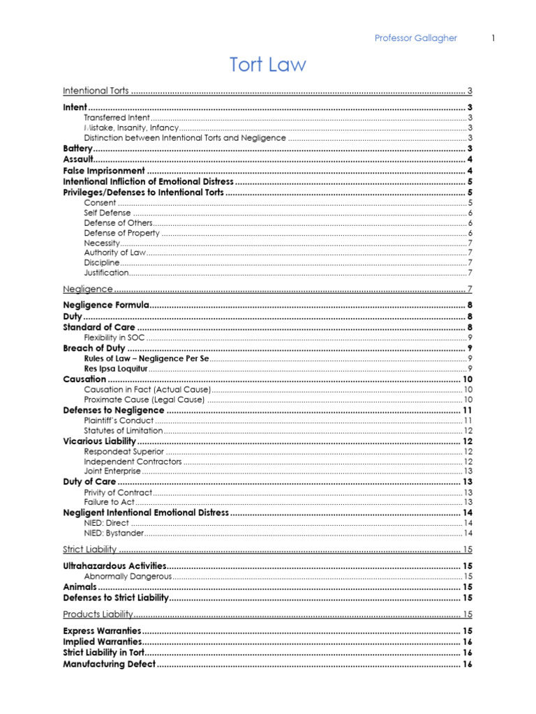 Torts Outline PDF | PDF | Tort | Negligence