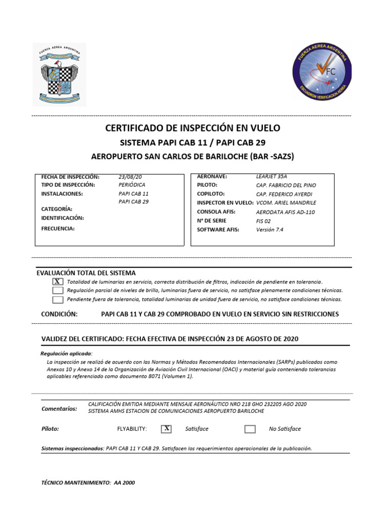 Inspección PAPI en Aeropuerto Bariloche | PDF | Seguridad de transporte ...