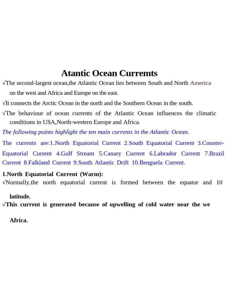 Atlantic Ocean Currents Overview | PDF | Atlantic Ocean | Physical ...