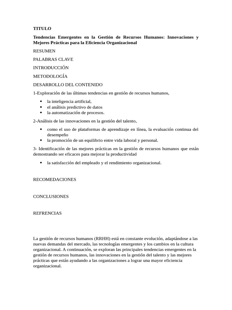 Tendencias Emergentes en La Gestión de Recursos Humanos | PDF | Gestión ...