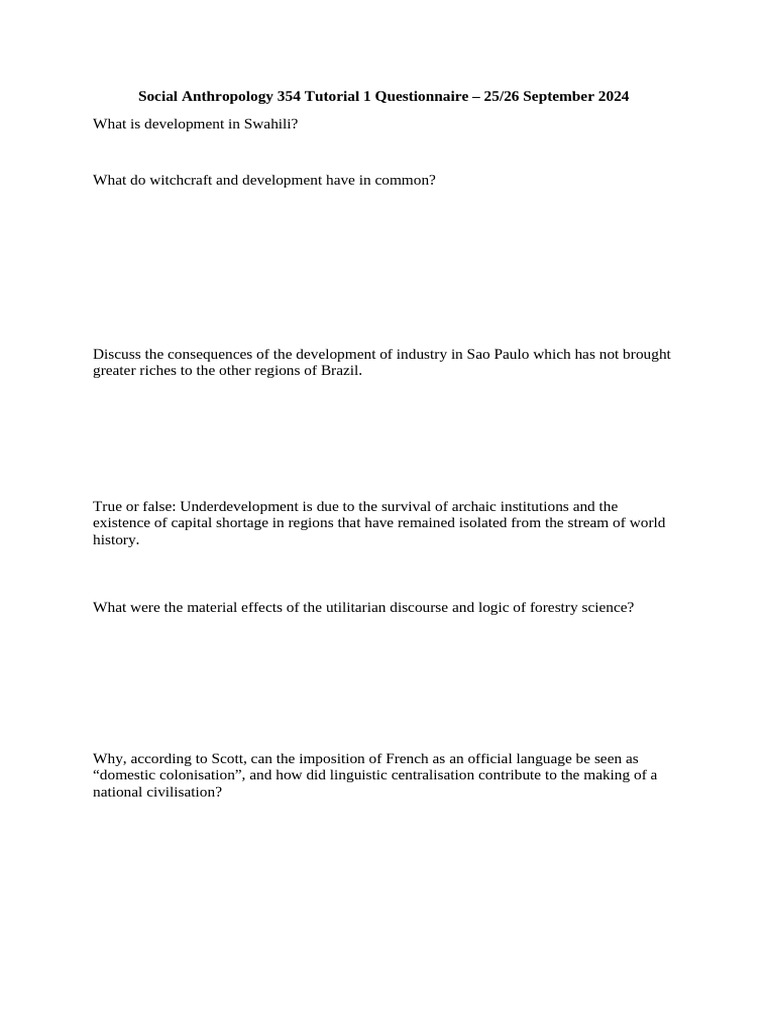 Tutorial 1 Questionnaire 1 | PDF