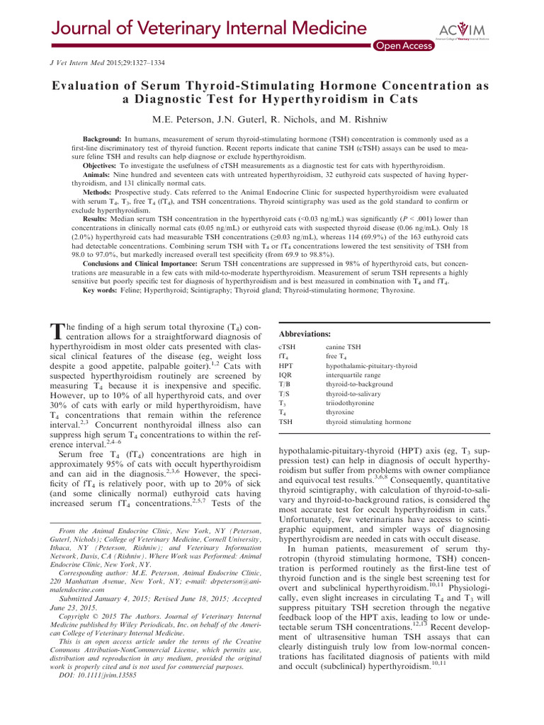 2015 PETERSON ET AL. Evaluation of Serum Thyroid Stimulating Hormone ...