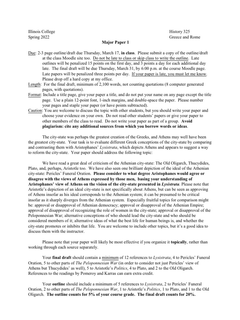 Major Paper Aristophanes 2 22 | PDF | Thucydides | Peloponnesian War