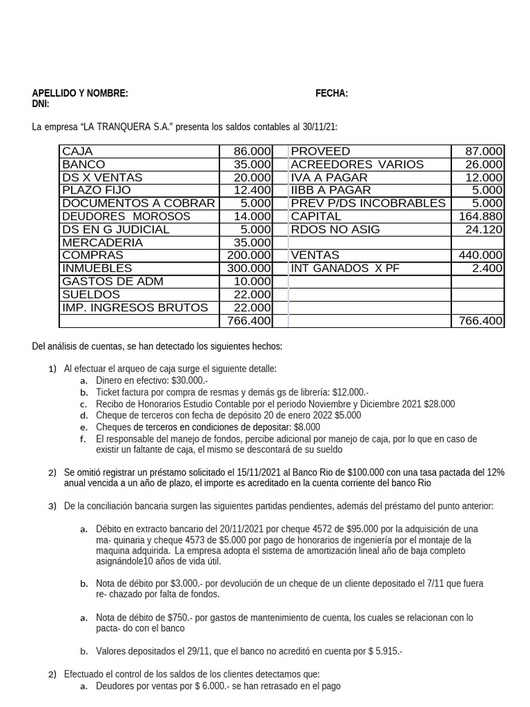 TP Final Contabilidad I | PDF | Bancos | Contabilidad