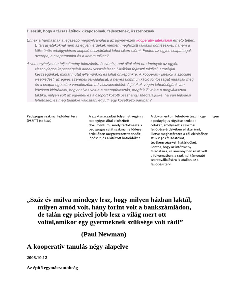 A Kooperatív Tanulás Négy Alapelve | PDF