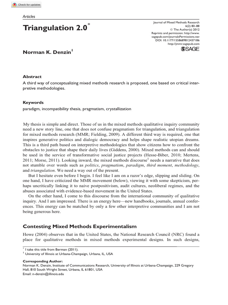 Triangulation 2.0 in Mixed Methods Research | PDF | Pragmatism ...