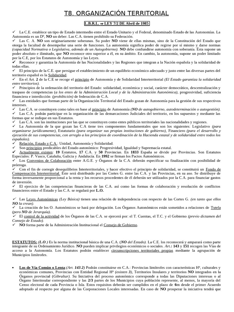 t8 O. Territorial | PDF | Cortes Generales | Gobierno local