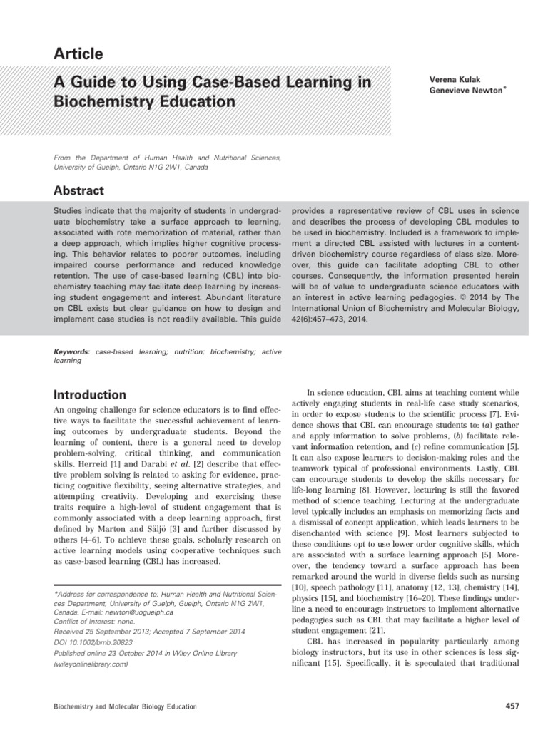 Biochem Molecular Bio Educ - 2014 - Kulak - A Guide To Using Case Based ...