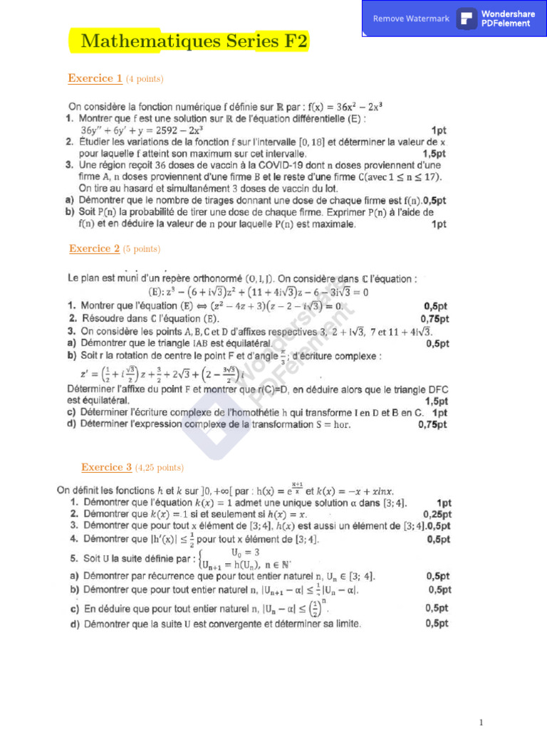 Corrigé Examen Maths Série F2 | PDF | Fonctionnalités et modélisations ...