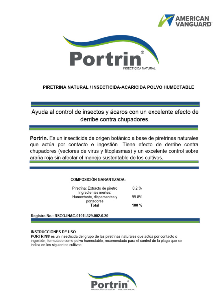 Insecticida Natural Portrin: Uso y Aplicación | PDF | Agua | Insecticida