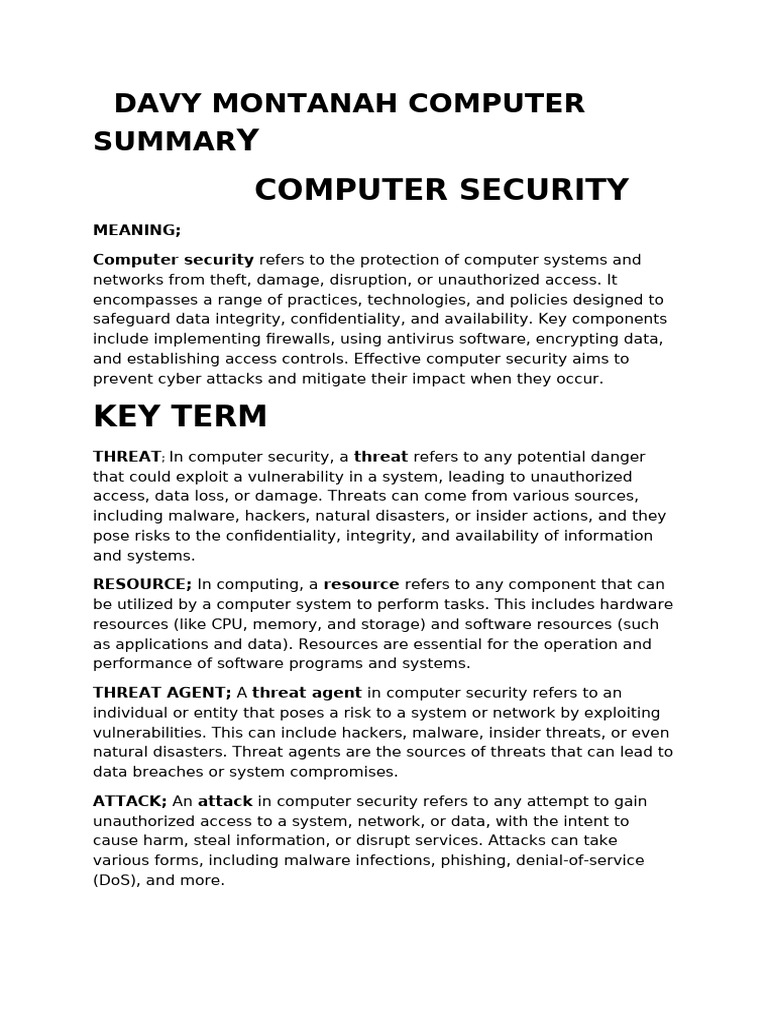 Computer Security According To Davy Montanah | PDF | Security ...