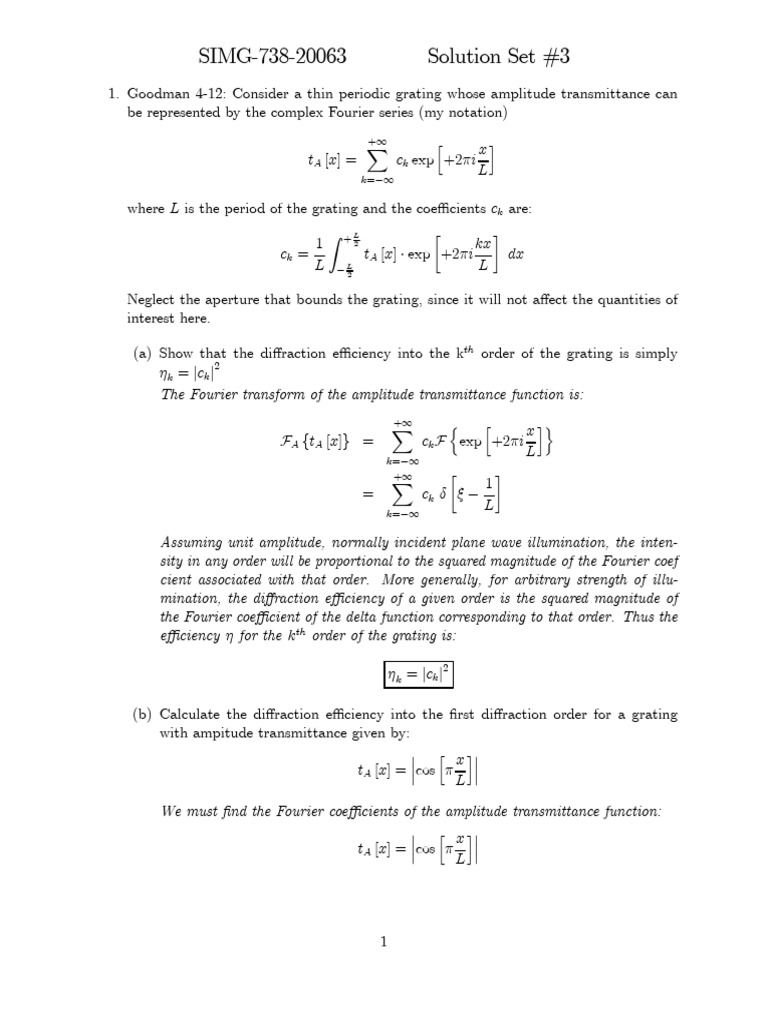 Fourier Optics Grating Solutions | PDF | Diffraction | Waves