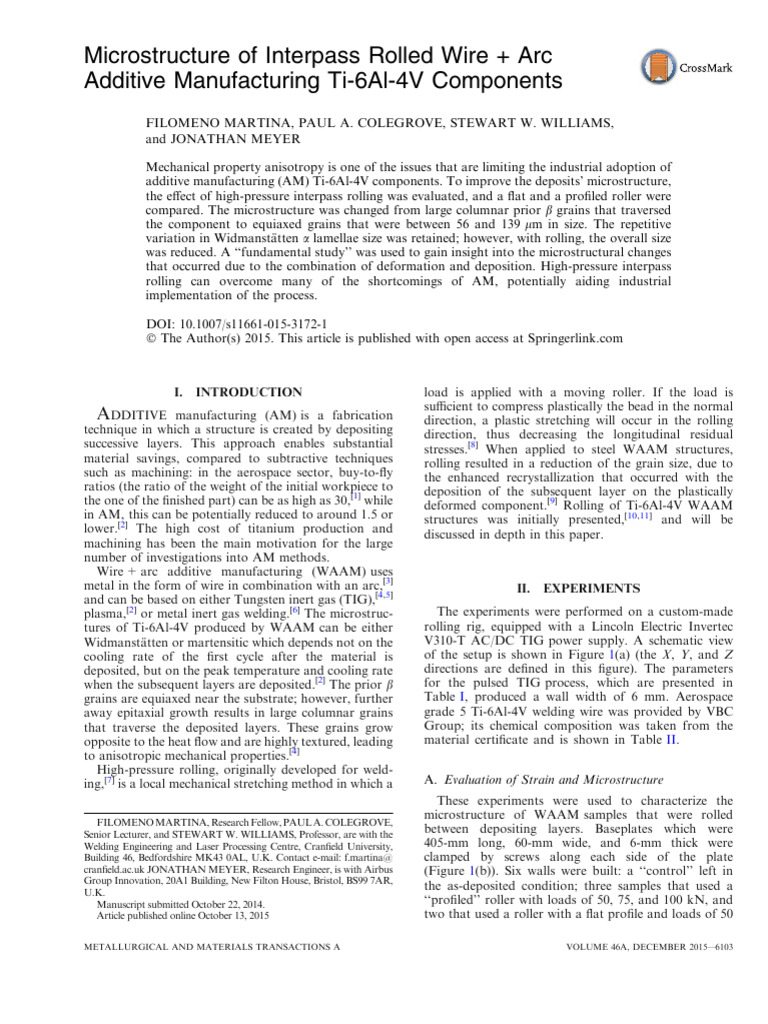 Microstructure of Interpass Rolled Wire + Arc Additive Manufacturing Ti ...
