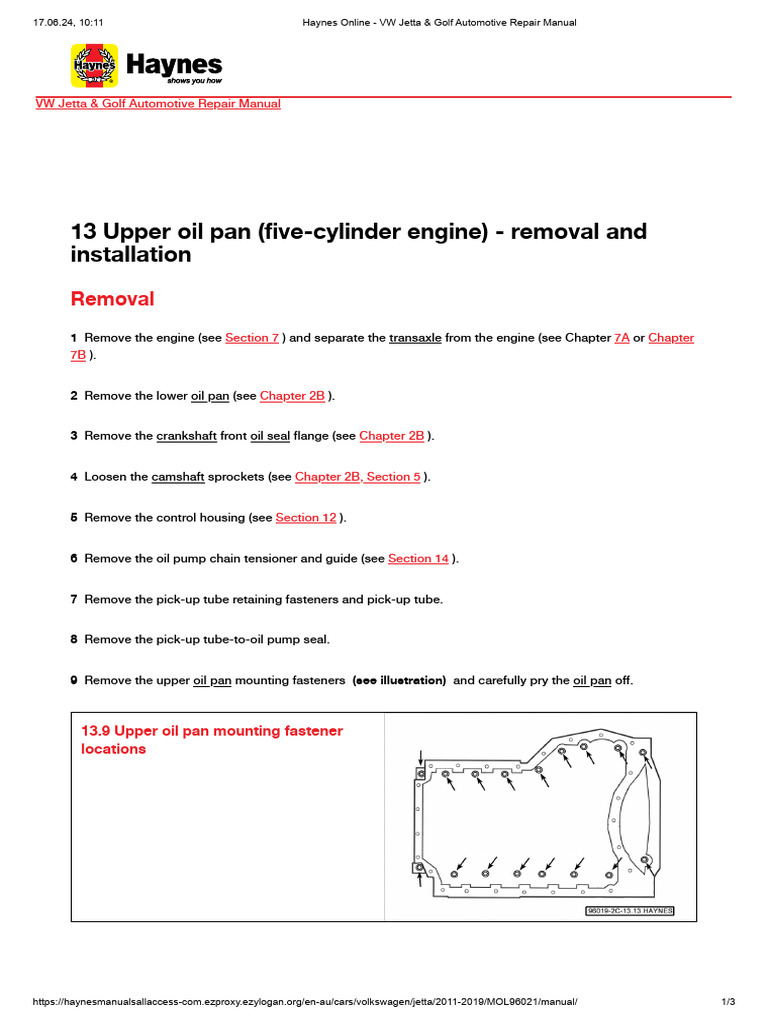 2c General engine overhaul procedures 13 Upper oil pan (five-cylinder ...