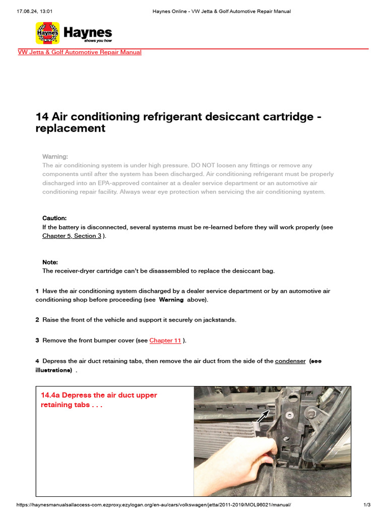 VW Jetta & Golf AC Desiccant Replacement Guide | PDF | Air Conditioning ...