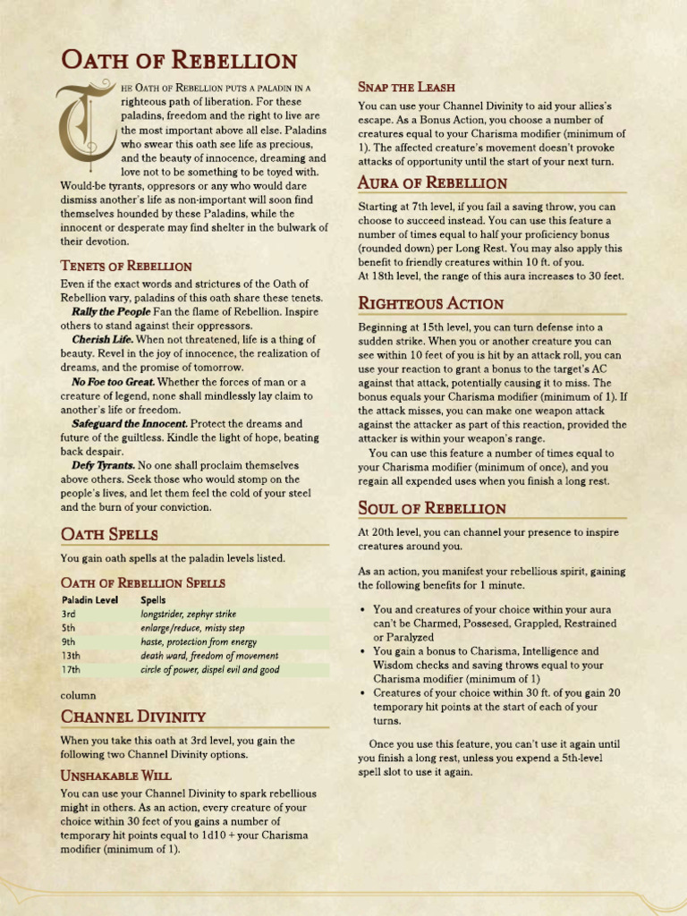 Oath of Rebellion Paladin | PDF