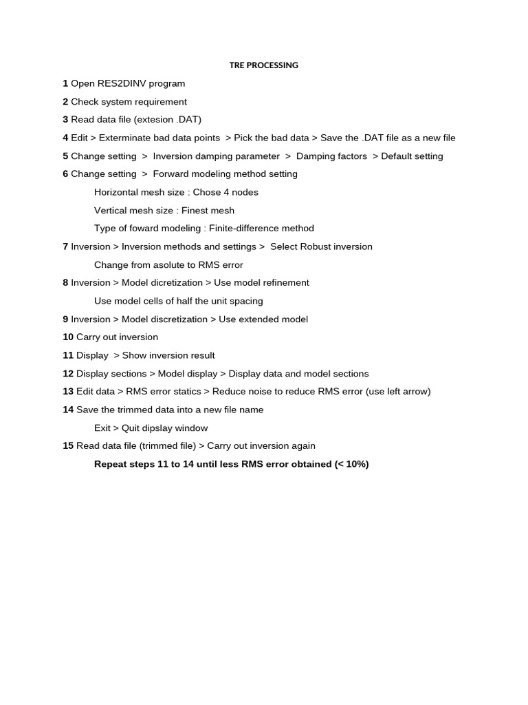 TRE Processing Steps for Inversion | PDF