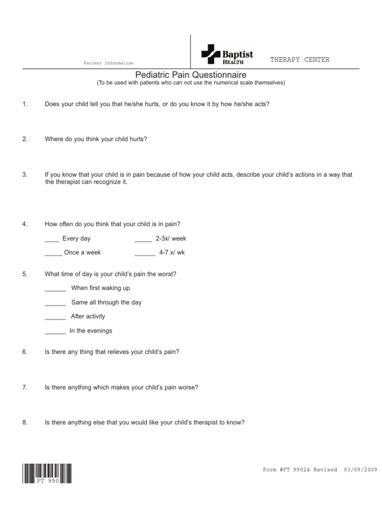 Pediatric Pain Questionnaire Form | PDF