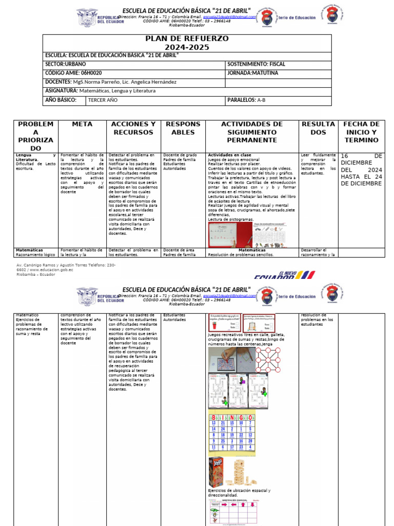 Plan de Mejora Actual 2023 2024 Terceros | PDF | Educación primaria