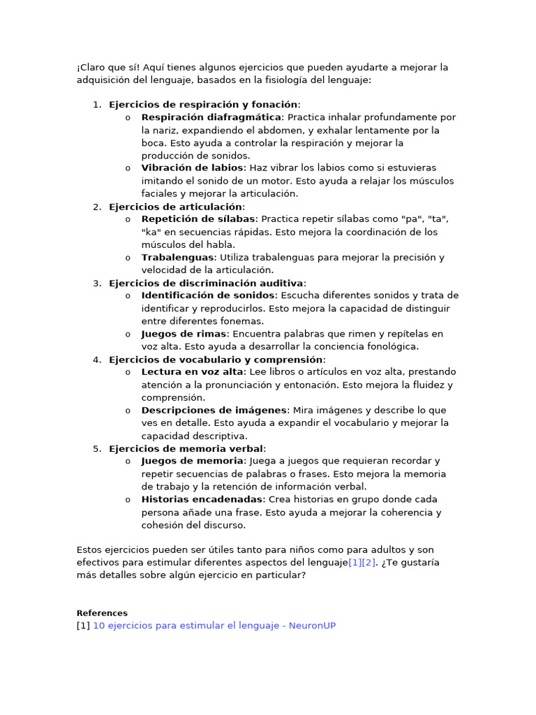 Ejercicios para Mejorar el Lenguaje | PDF | Memoria | Aquisición de idioma