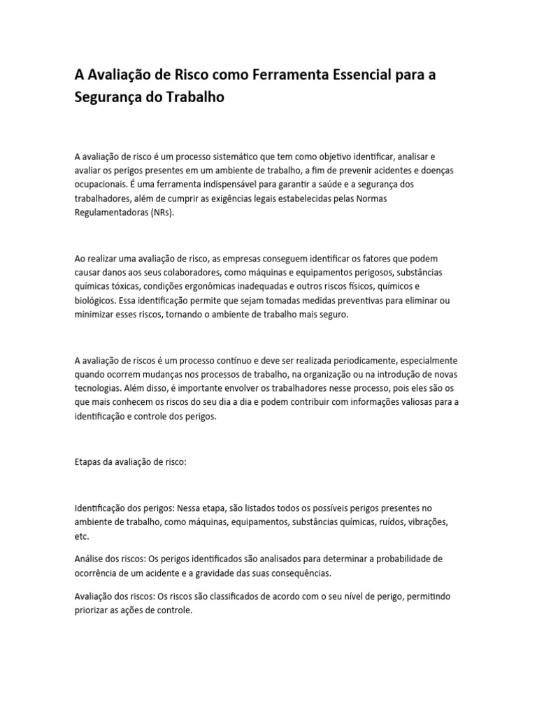 Avaliação de Risco na Segurança do Trabalho | PDF | Ambiente natural ...