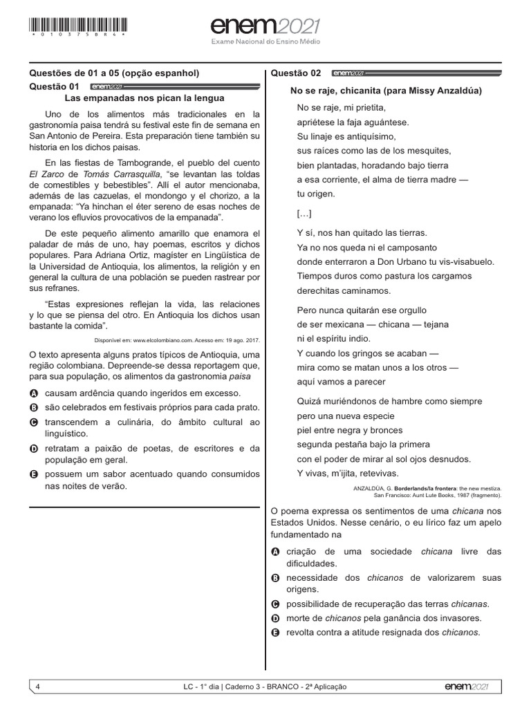 Atividade - 3º Ano - Enem | PDF