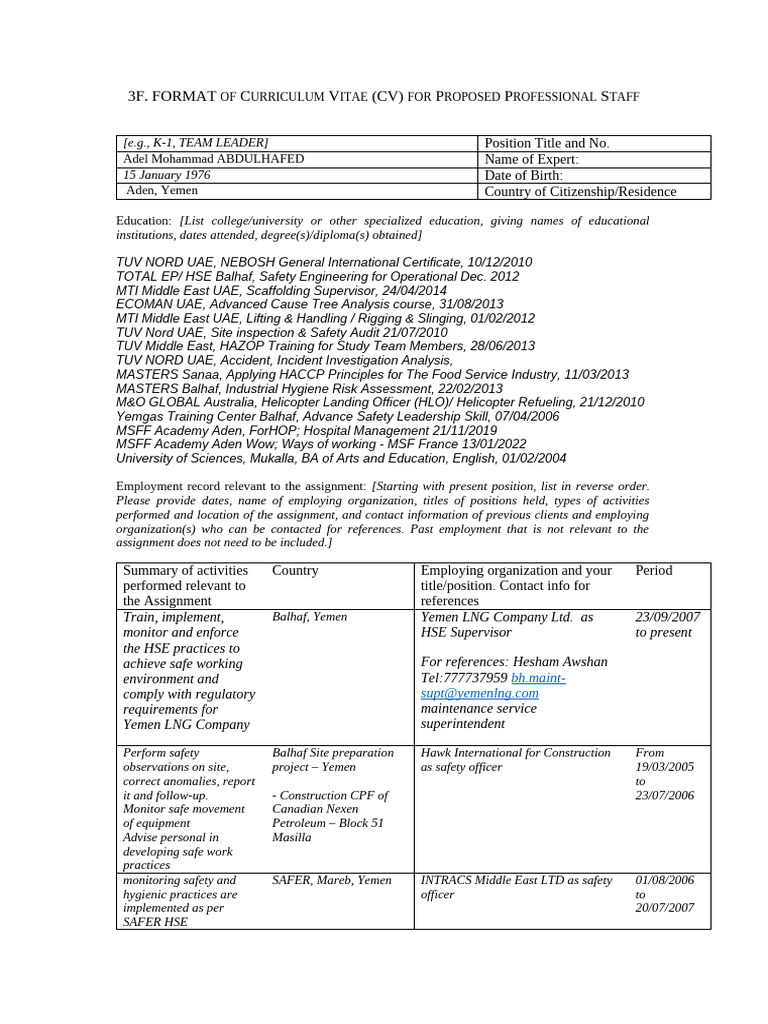 3F-cv format | PDF | Safety