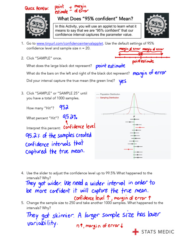 Lesson+8.2+Answer+Key+ +Intro+Stats+ +Stats+Medic | PDF | Confidence ...