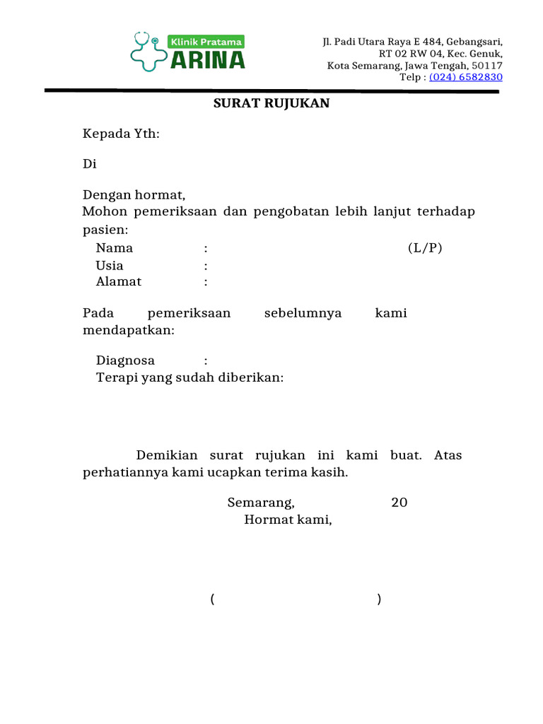 Surat Rujukan Medis Semarang | PDF