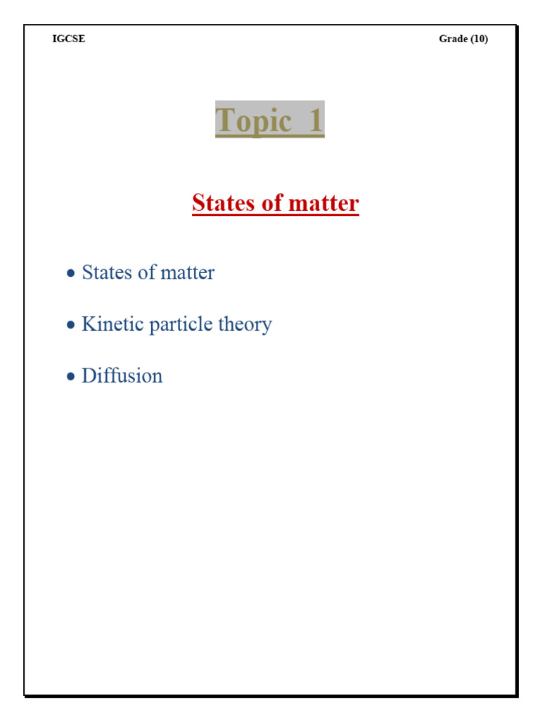 IGCSE Grade 10 States of Matter Guide | PDF | Gases | Diffusion