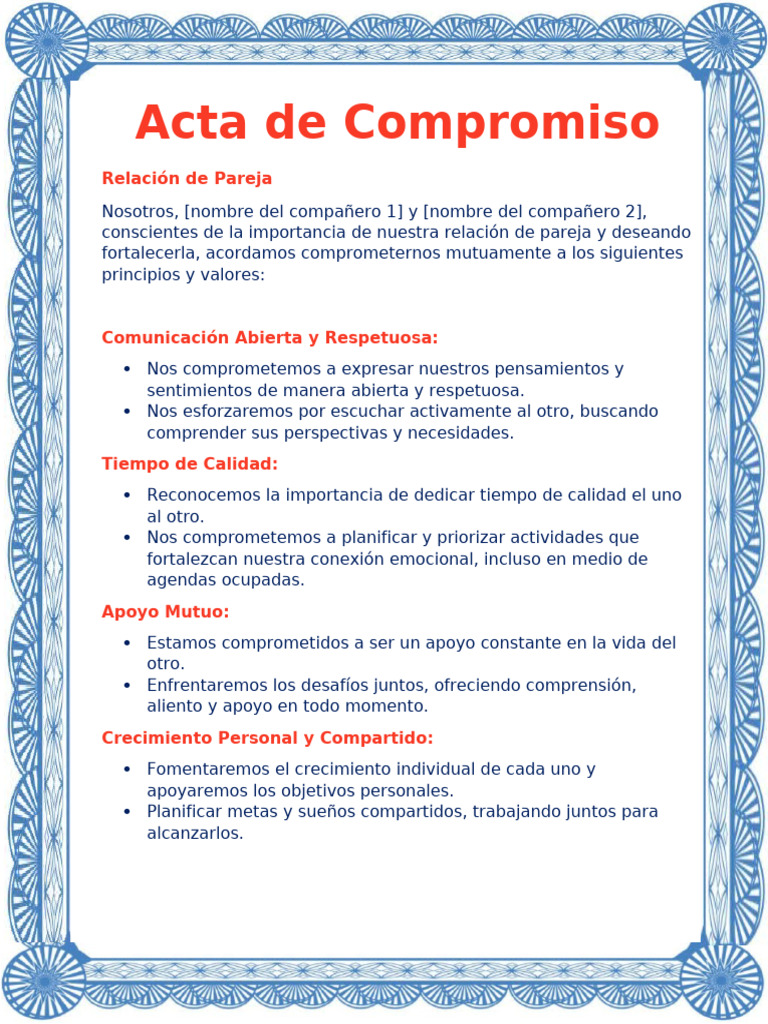 Acta de Compromiso para Parejas | PDF