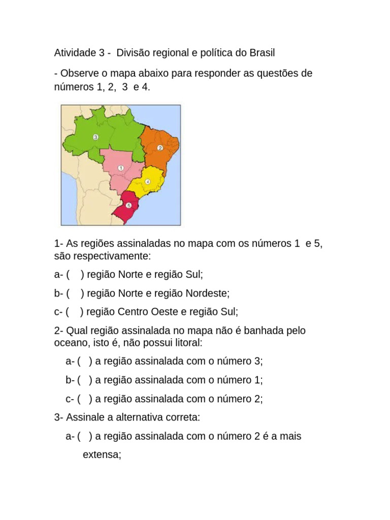 atividade 3 - Divisão regional e política do Brasil | PDF