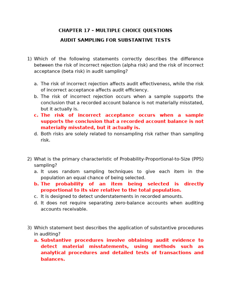 CHAPTER 17 - Audit Sampling For Substantive Tests | PDF | Audit ...