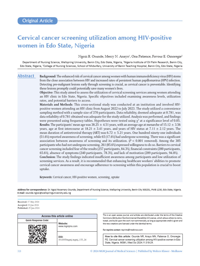 Cervical Cancer Screening in HIV Women | PDF | Cervical Cancer | Mycoplasma